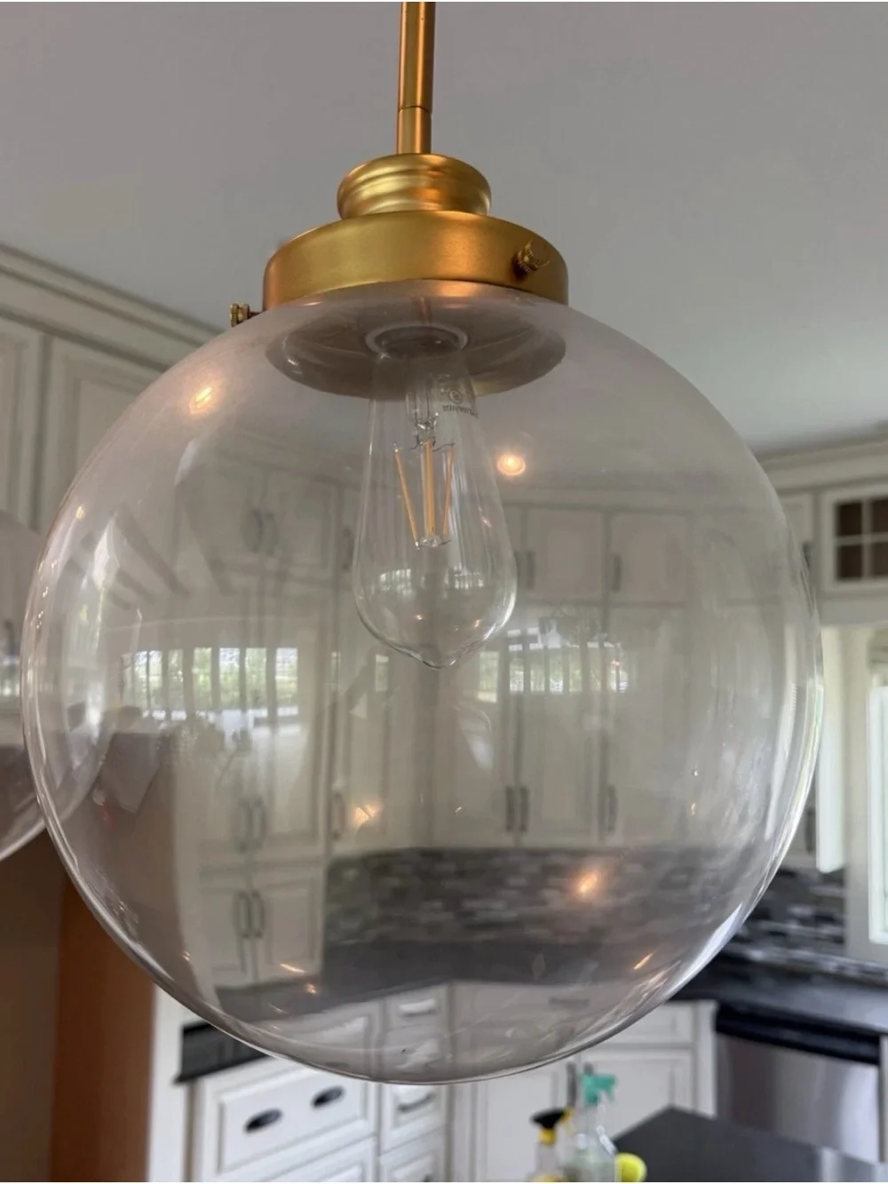 Set of 3 Progress Lighting Penn Natural Brass & Clear Glass Globe Pendant Lights